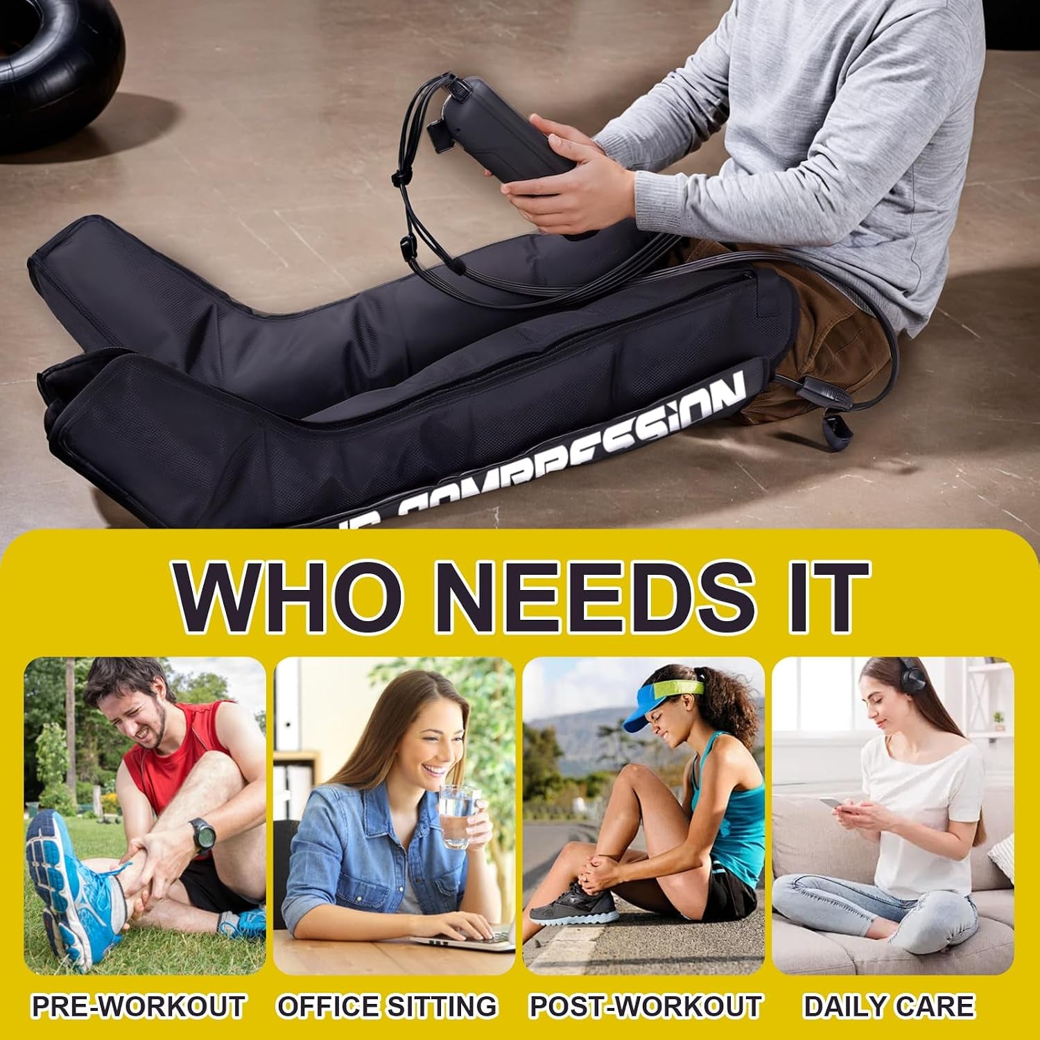 Air Compression Therapy System, Leg Massager for Pain and Circulation, Full Leg Recovery Boots Cordless Air Compression Boots, Fast Recovery Therapy for Athletes, M