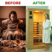 2024 Upgrade 1 to 2 Person Infrared Sauna, Low EMF Infrared Sauna for Home, Indoor Sauna Room, Hemlock Wooden Far Infrared Sauna, Dry Sauna with Bluetooth Speakers, LED Reading and Chromotherapy Lamp — Before & After