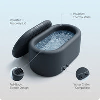 Inflatable Ice Bath Tub for Athletes – 216-Gallon Cold Plunge Tub with Insulated Lid, Full-Body Stretch Design, Insulated & Water Chiller Compatible, Portable for Indoor & Outdoor Recovery — infographic