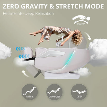 4D Massage Chair Full Body Zero Gravity Sl-Track Body Scan & Stretch, Beige | with Body Scan & Stretch, 40 Airbags - Shiatsu, Knead, Foot Rollers, Voice & APP Control, 15 Auto Modes & 9 Techniques