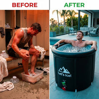 Inflatable Ice Bath Tub for Athletes – 216-Gallon Cold Plunge Tub with Insulated Lid, Full-Body Stretch Design, Insulated & Water Chiller Compatible, Portable for Indoor & Outdoor Recovery — Before & After