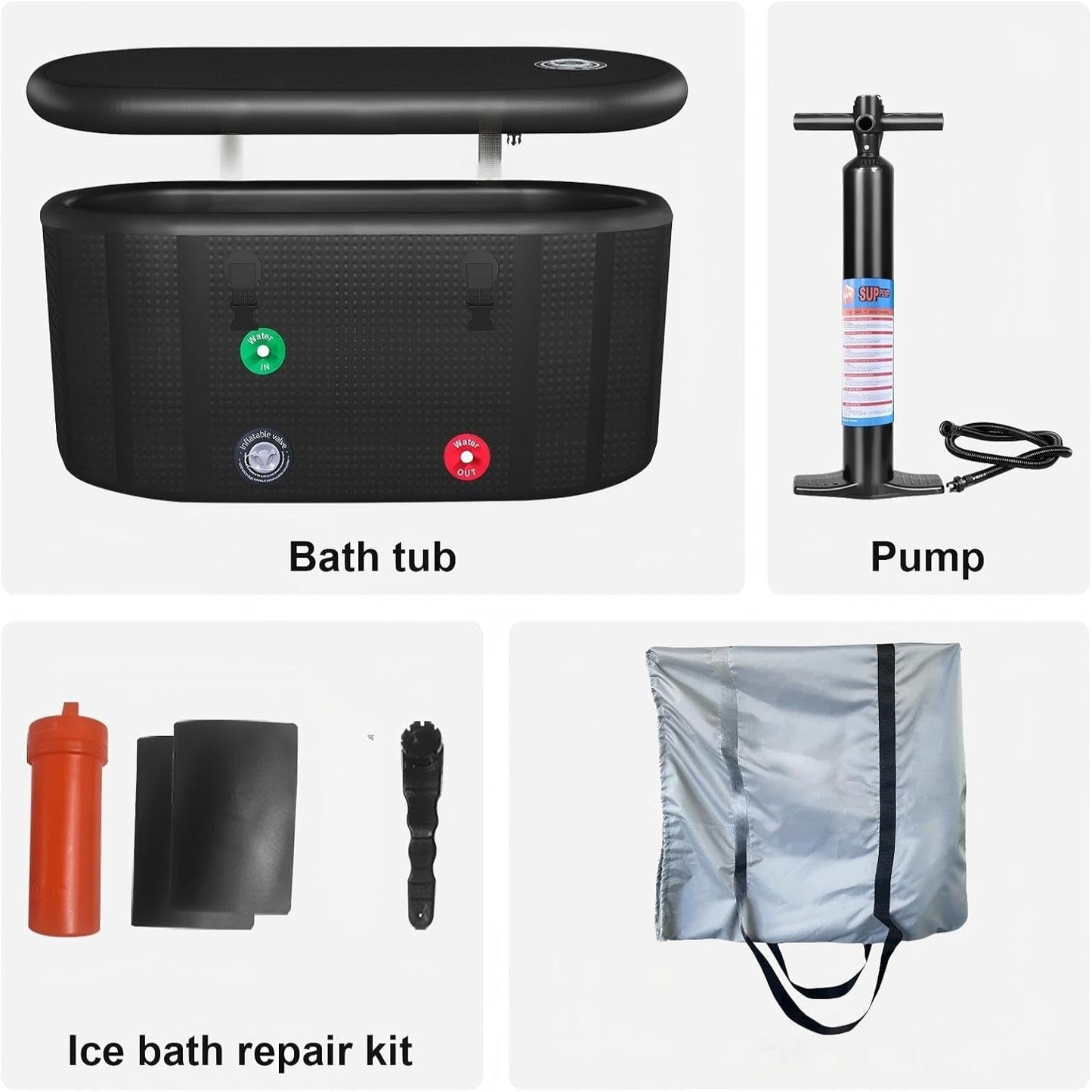 XXL Drop Stitch Ice Bath Tub for Recovery 216 Gal, Compatible with Water Chillers, Cold Plunge Tub with Insulated Lid, Multi-Layer Portable Bathtub for Cold Water Therapy(59In*32.2In*27In)