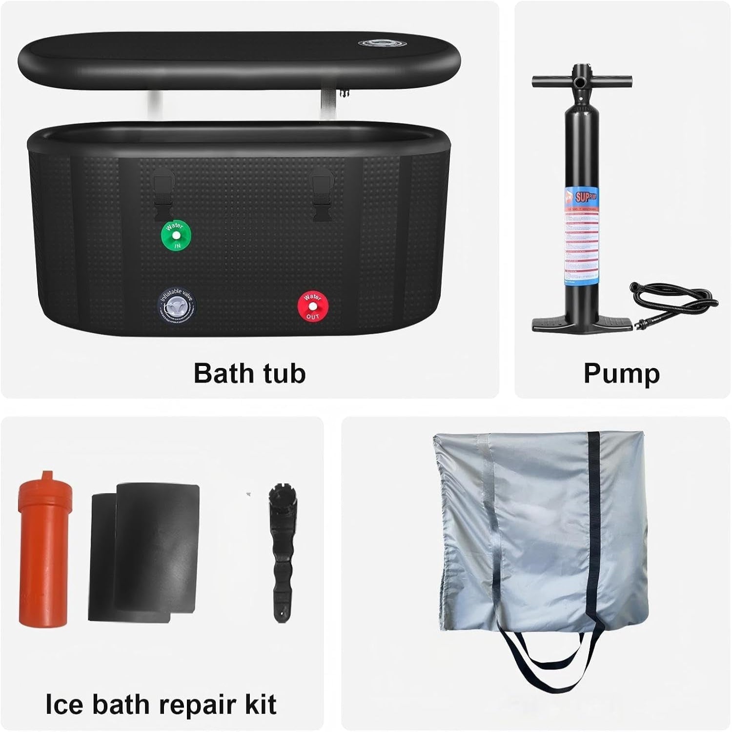 XXL Drop Stitch Ice Bath Tub for Recovery 216 Gal, Compatible with Water Chillers, Cold Plunge Tub with Insulated Lid, Multi-Layer Portable Bathtub for Cold Water Therapy(59In*32.2In*27In)