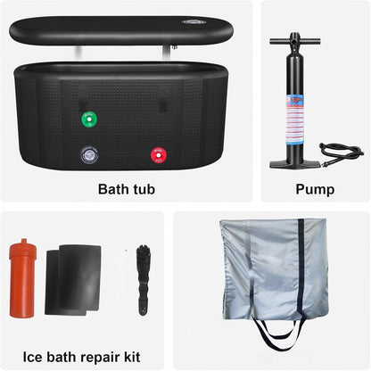 XXL Drop Stitch Ice Bath Tub for Recovery 216 Gal, Compatible with Water Chillers, Cold Plunge Tub with Insulated Lid, Multi-Layer Portable Bathtub for Cold Water Therapy(59In*32.2In*27In)