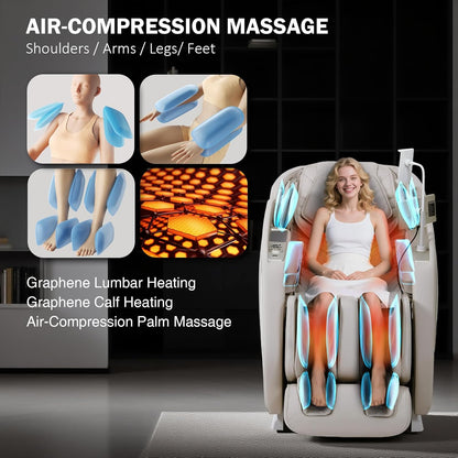 4D Massage Chair Full Body Zero Gravity Sl-Track Body Scan & Stretch, Beige | with Body Scan & Stretch, 40 Airbags - Shiatsu, Knead, Foot Rollers, Voice & APP Control, 15 Auto Modes & 9 Techniques