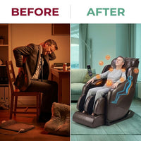 Jin Espresso Synthetic Leather SL Track Massage Chair — Before & After
