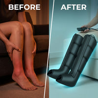 Leg Compression Massager,Professional Full Leg Sequential Pressure Boots, Air Compression Recovery System for Athletes - Circulation and Edema, RLS, Swelling, Pain Relief,9 Intensities 6 Modes — Before & After