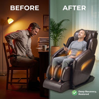 Massage Chair Designed for Deep Recovery, SL Track System, Zero Gravity Recline, Quad Roller Technology — Before & After