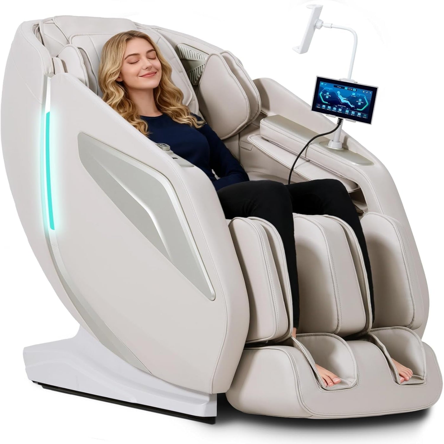 4D Massage Chair Full Body Zero Gravity Sl-Track Body Scan & Stretch, Beige | with Body Scan & Stretch, 40 Airbags - Shiatsu, Knead, Foot Rollers, Voice & APP Control, 15 Auto Modes & 9 Techniques