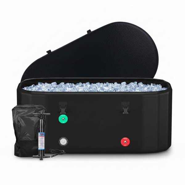 XXL Drop Stitch Ice Bath Tub for Recovery 216 Gal, Compatible with Water Chillers, Cold Plunge Tub with Insulated Lid, Multi-Layer Portable Bathtub for Cold Water Therapy(59In*32.2In*27In)