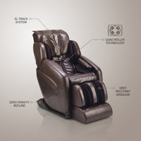 Massage Chair Designed for Deep Recovery, SL Track System, Zero Gravity Recline, Quad Roller Technology — infographic