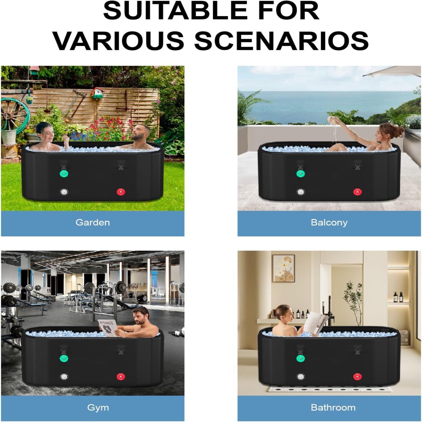 XXL Drop Stitch Ice Bath Tub for Recovery 216 Gal, Compatible with Water Chillers, Cold Plunge Tub with Insulated Lid, Multi-Layer Portable Bathtub for Cold Water Therapy(59In*32.2In*27In)