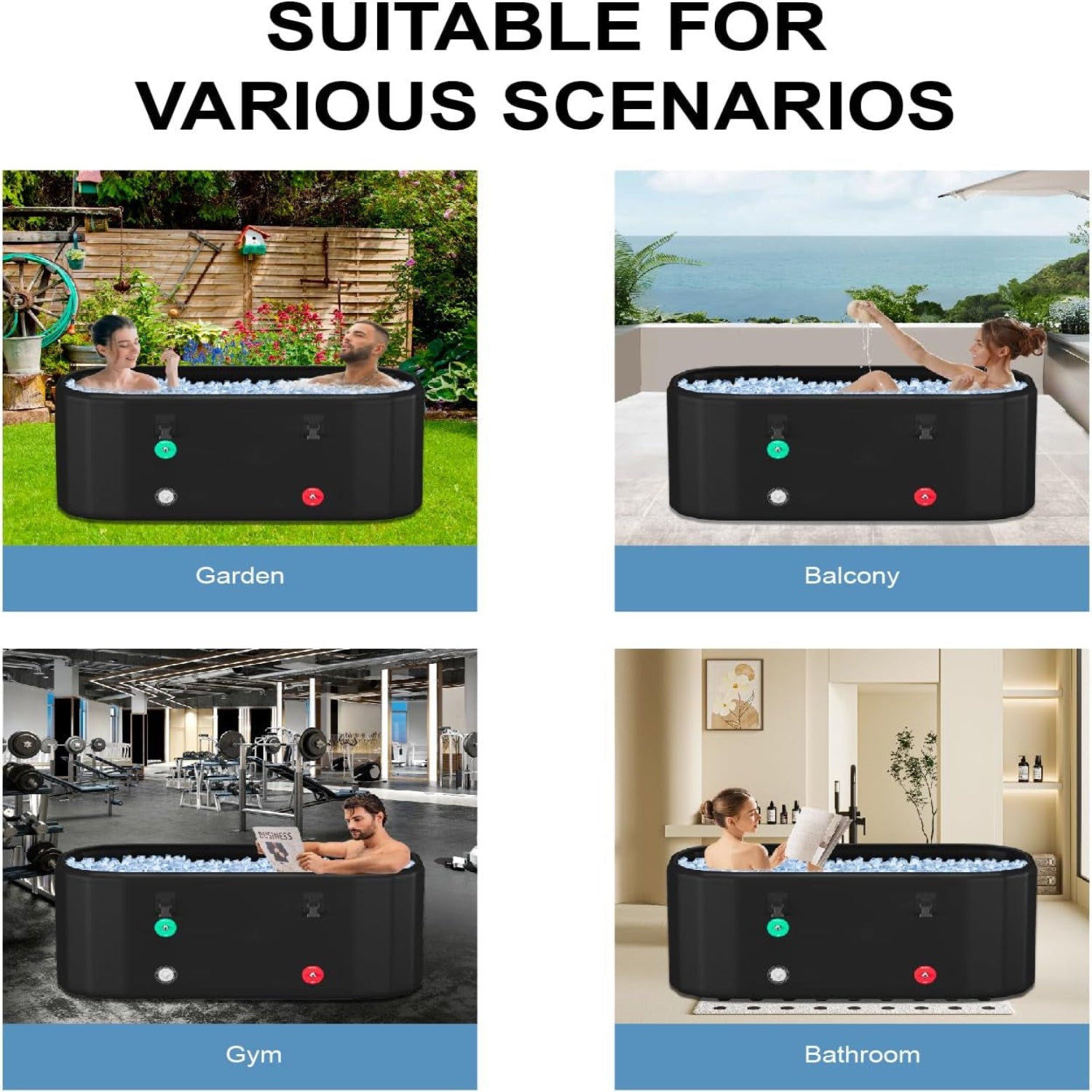XXL Drop Stitch Ice Bath Tub for Recovery 216 Gal, Compatible with Water Chillers, Cold Plunge Tub with Insulated Lid, Multi-Layer Portable Bathtub for Cold Water Therapy(59In*32.2In*27In)