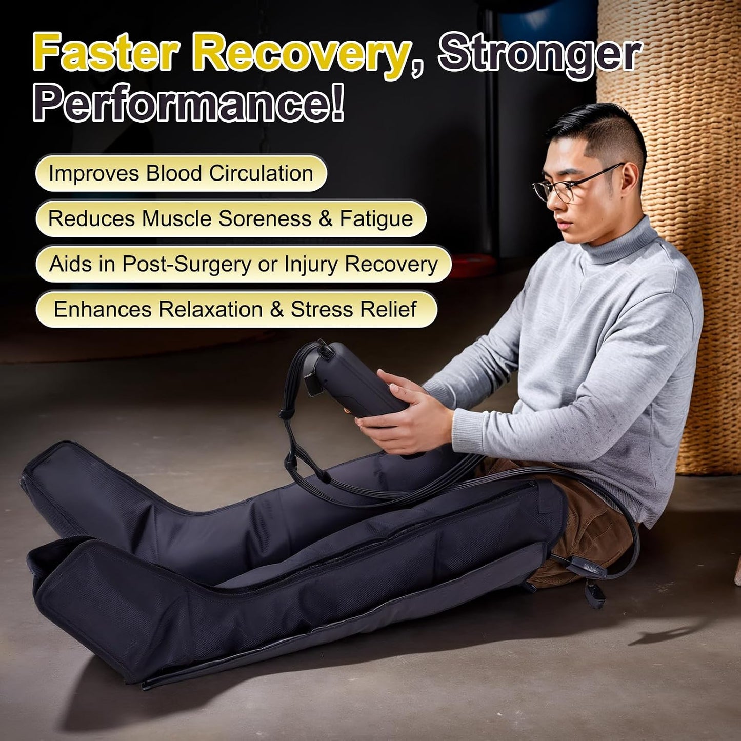 Air Compression Therapy System, Leg Massager for Pain and Circulation, Full Leg Recovery Boots Cordless Air Compression Boots, Fast Recovery Therapy for Athletes, M
