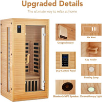 Infrared Sauna Designed for Home Use, Low EMF Carbon Crystal Heating, Hemlock Wood, Bluetooth Speakers