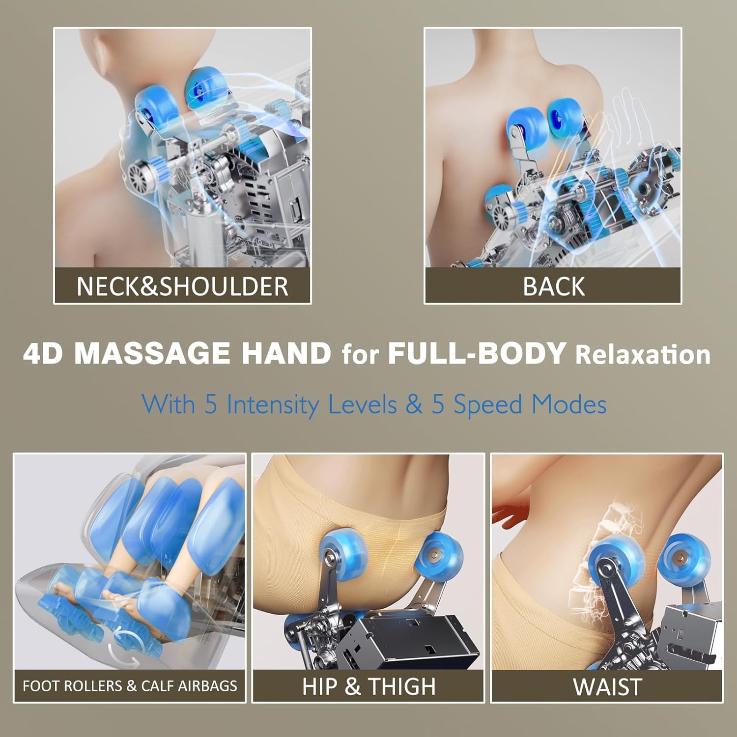 4D Massage Chair Full Body Zero Gravity Sl-Track Body Scan & Stretch, Beige | with Body Scan & Stretch, 40 Airbags - Shiatsu, Knead, Foot Rollers, Voice & APP Control, 15 Auto Modes & 9 Techniques