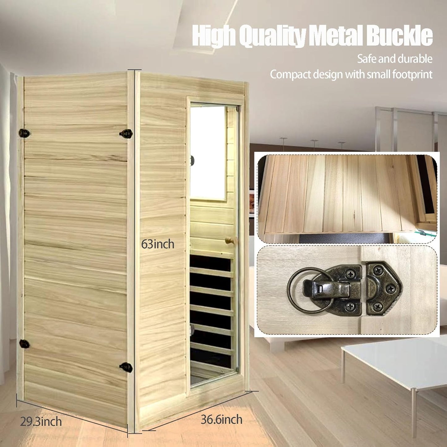 Far Infrared Sauna European Aspen Wood 1 Person Infrared Sauna for Home 905W Low EMF Mini Indoor Sauna with Bluetooth Speakers, Right Door