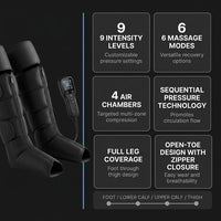 Leg Compression Massager,Professional Full Leg Sequential Pressure Boots, Air Compression Recovery System for Athletes - Circulation and Edema, RLS, Swelling, Pain Relief,9 Intensities 6 Modes — Results & Stats