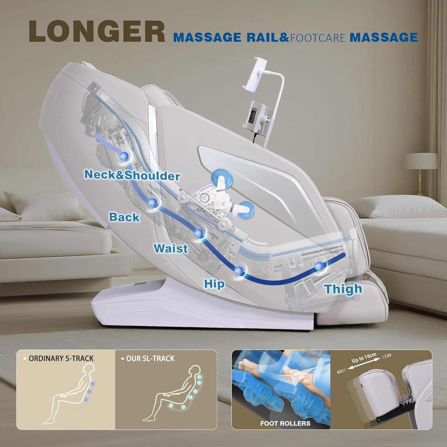 4D Massage Chair Full Body Zero Gravity Sl-Track Body Scan & Stretch, Beige | with Body Scan & Stretch, 40 Airbags - Shiatsu, Knead, Foot Rollers, Voice & APP Control, 15 Auto Modes & 9 Techniques