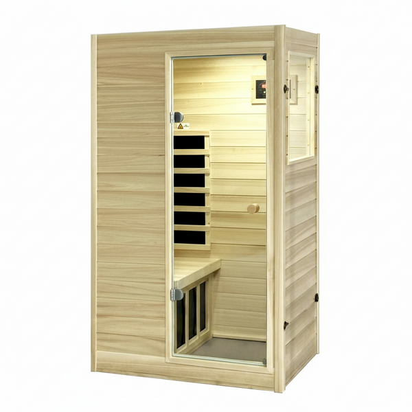Far Infrared Sauna European Aspen Wood 1 Person Infrared Sauna for Home 905W Low EMF Mini Indoor Sauna with Bluetooth Speakers, Right Door